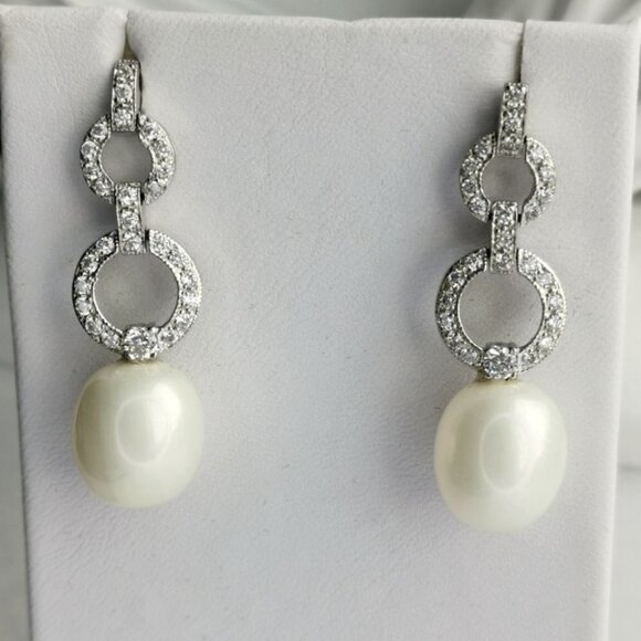 White Sapphire South Sea Pearl drop earrings in 14k white gold 🆕 - Picture 8 of 8